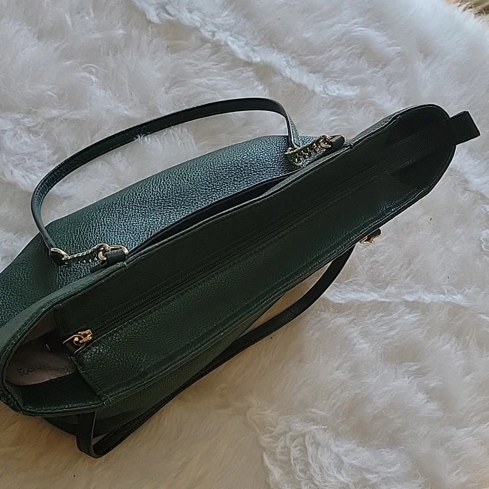 MICHAEL KORS Evergreen Pebbled Leather Chain Double Handle Zip Closure Tote‎ Bag